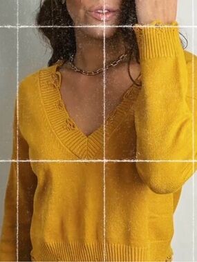 Wild Honey Distressed V-Neck Sweater in Mustard